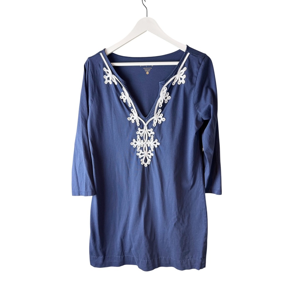 Lilly Pulitzer Navy Blue Pima Cotton Soutache Embroidery Tunicâ Top Large